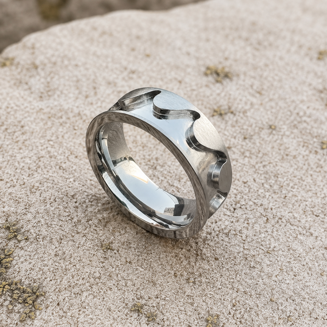 Ocean Wave Titanium Inlay Ring