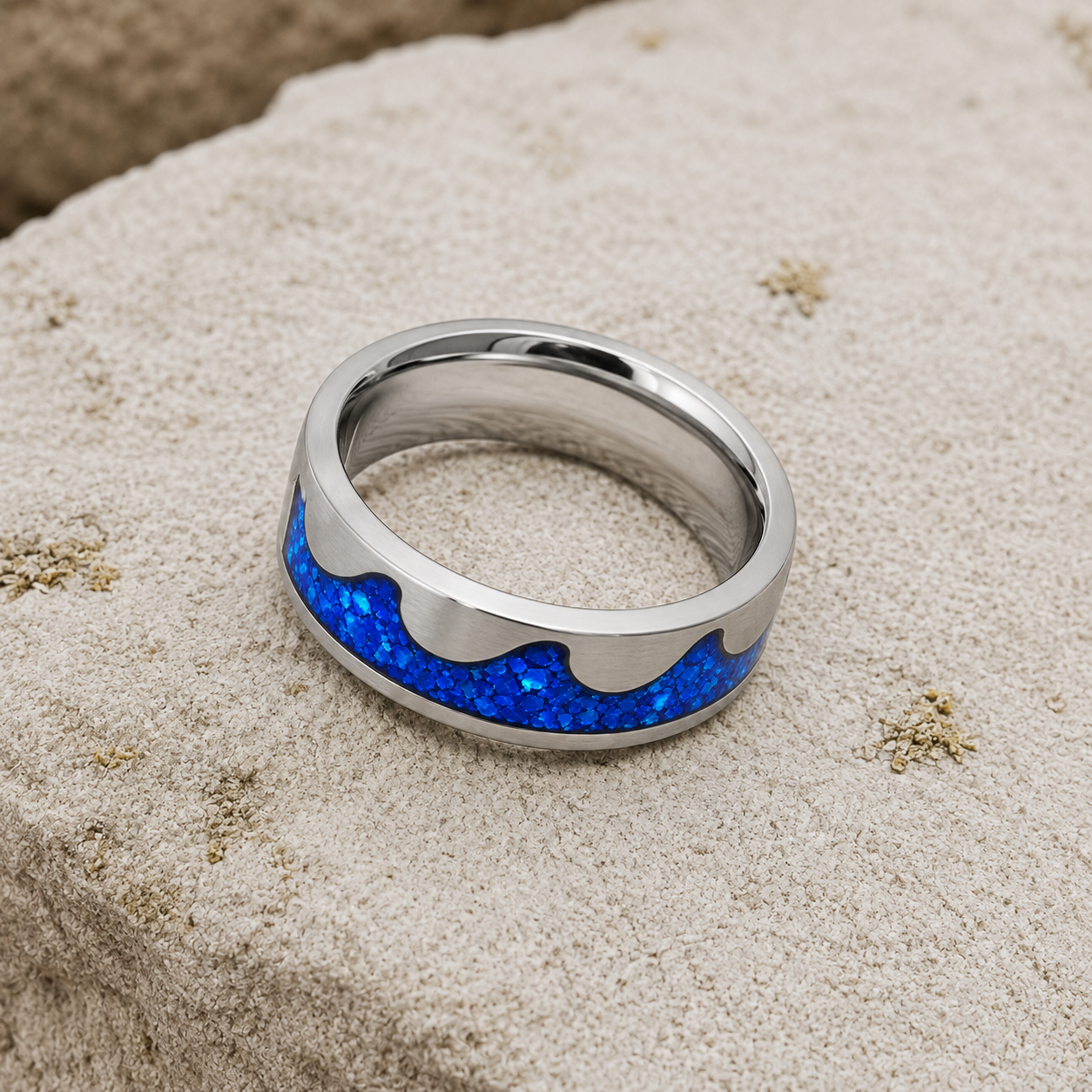 Ocean Wave Titanium Inlay Ring